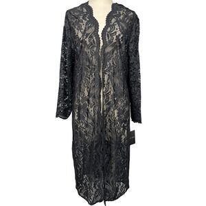 Le Bos Women Floral Lace Duster Cardigan Dark Gray Size 14 Open Front Whimsigoth